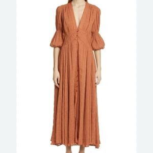 CULT GAIA Willow Ruched Panelled Cotton Blend Dress In Spice Size M